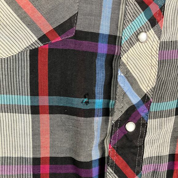 Wrangler Pearl Snap Shirt Mens Size 16x34 Plaid Cowboy Cut Western Multicolor - Picture 6 of 8